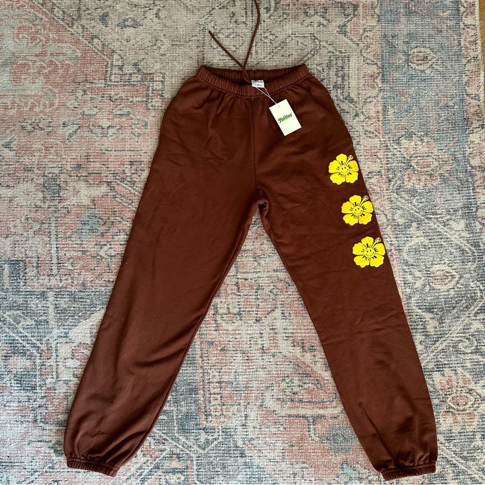 Holiday Logo Track Pant in Brown with Happy Hawaii Logo